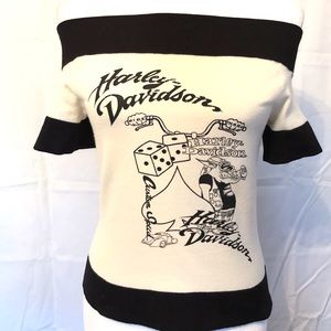 HARLEY-DAVIDSON SHORT SWEATER CREAM TOP SZ S